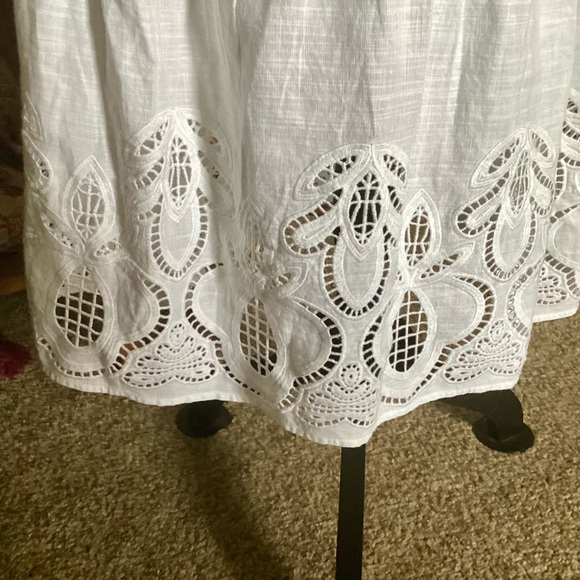 L Talbots White Linen Lace Hem Elastic Waist Maxi Skirt Battenburg White Eyelet - Picture 4 of 8